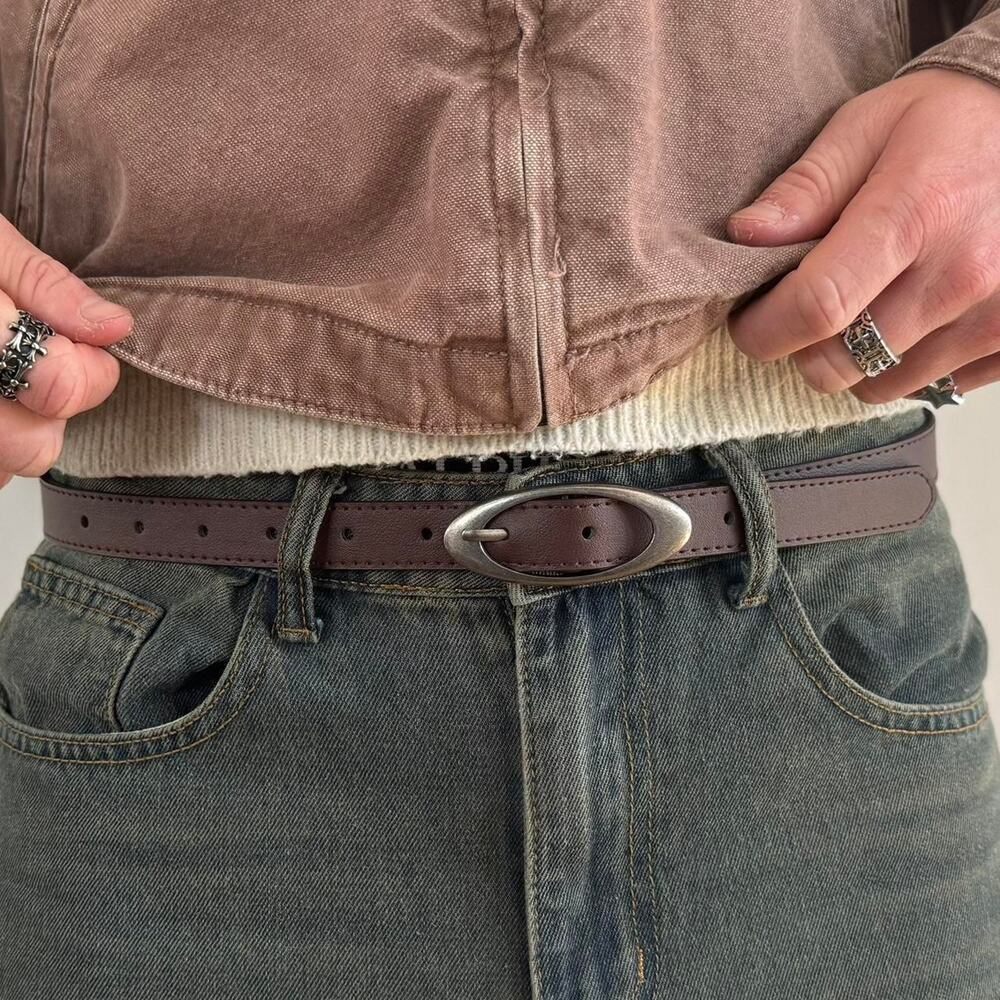 Vintage Brown Western Belt Unisex Boho Oval Design American Style 43" Long - Picture 4 of 6